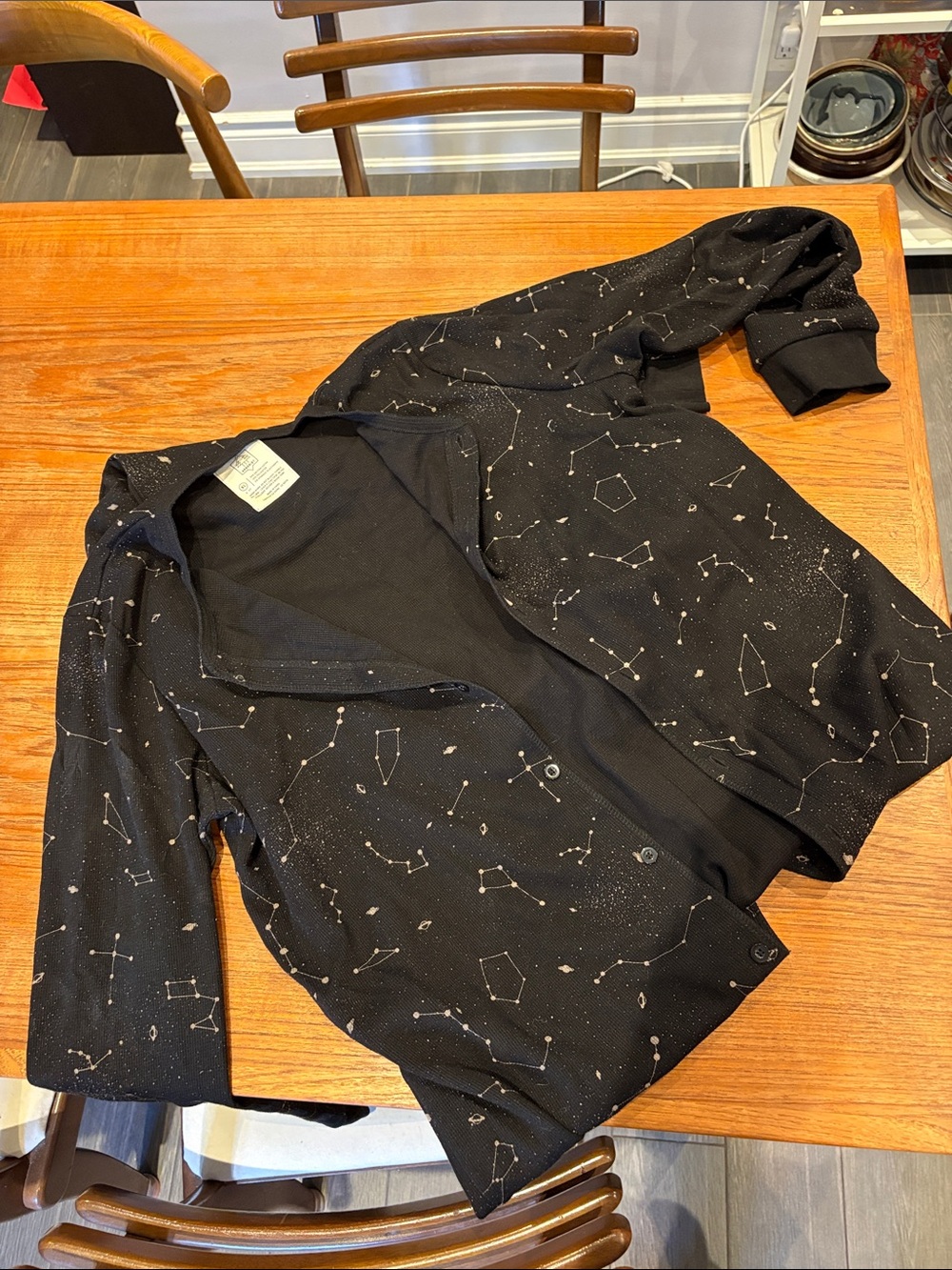 Men's Black Constellation-Print Button Onesie XL 6'-6'3"